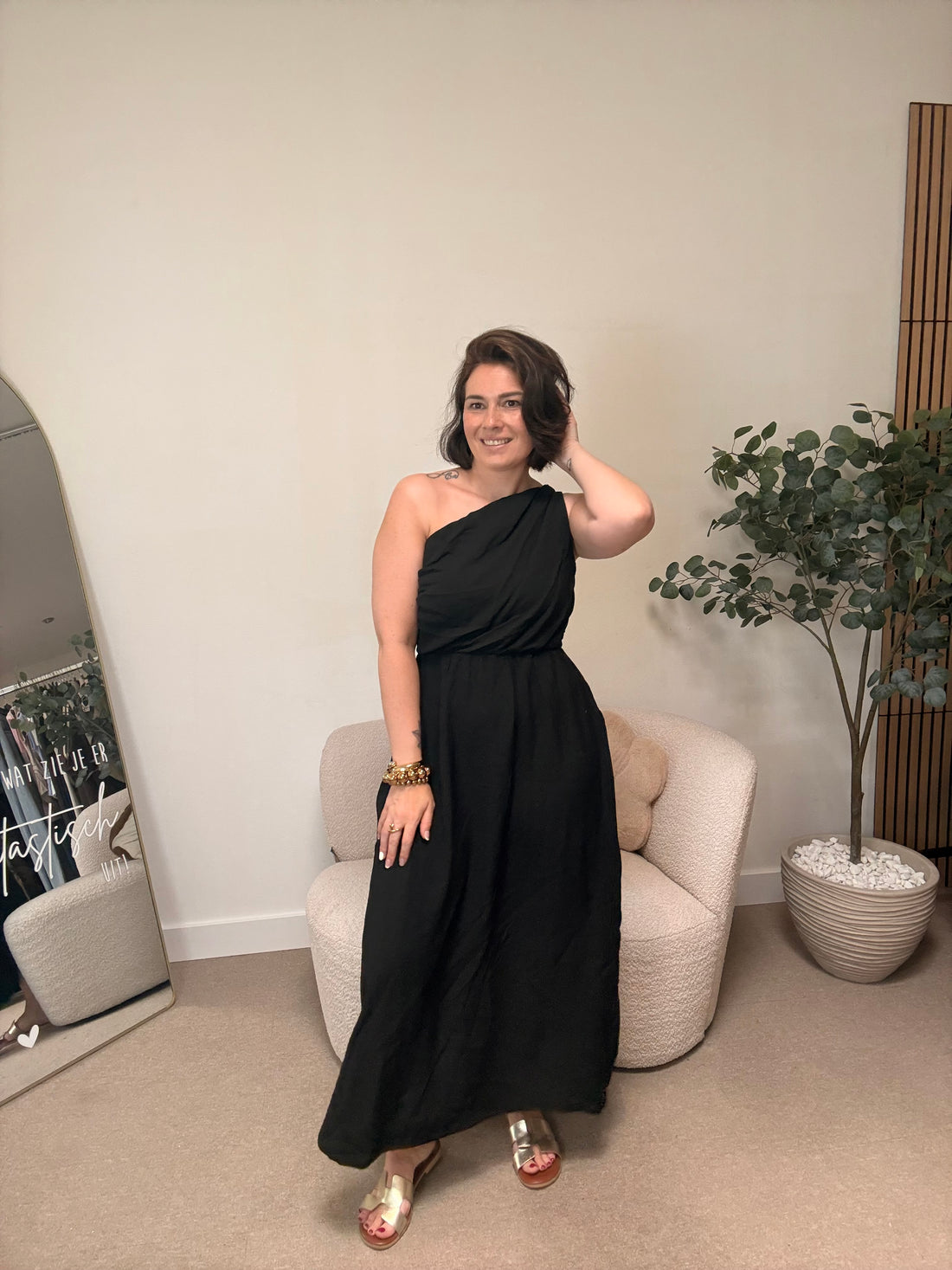 Gaby One Shoulder Jurk - Zwart