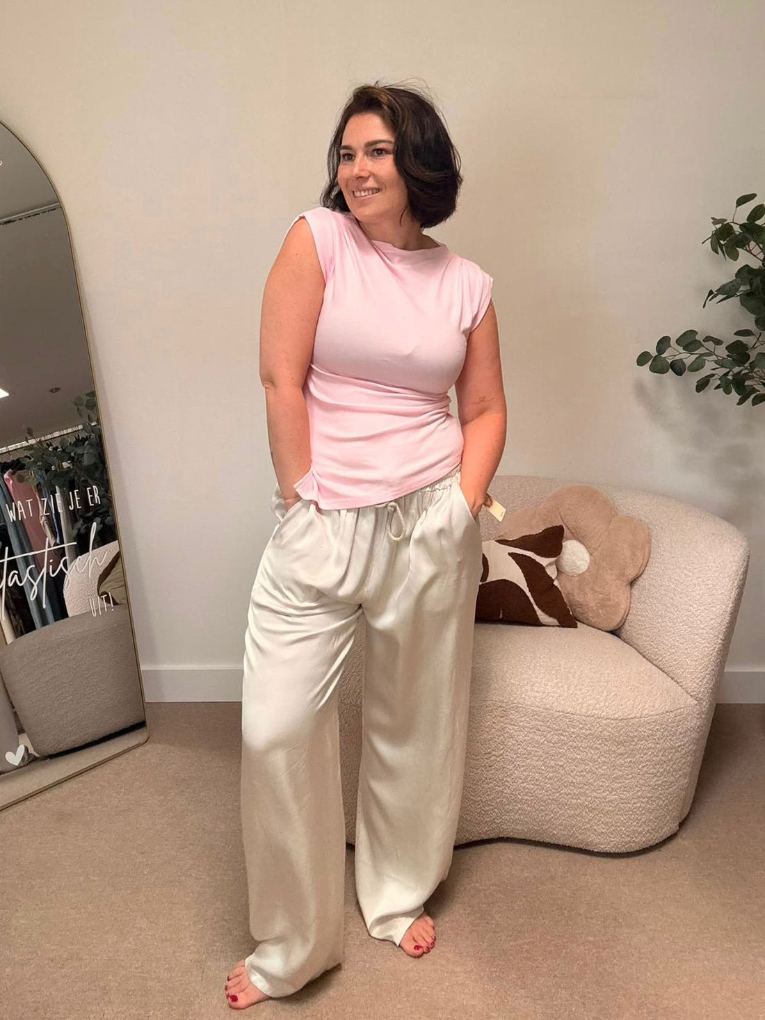 Jess Satijnen Broek - Beige
