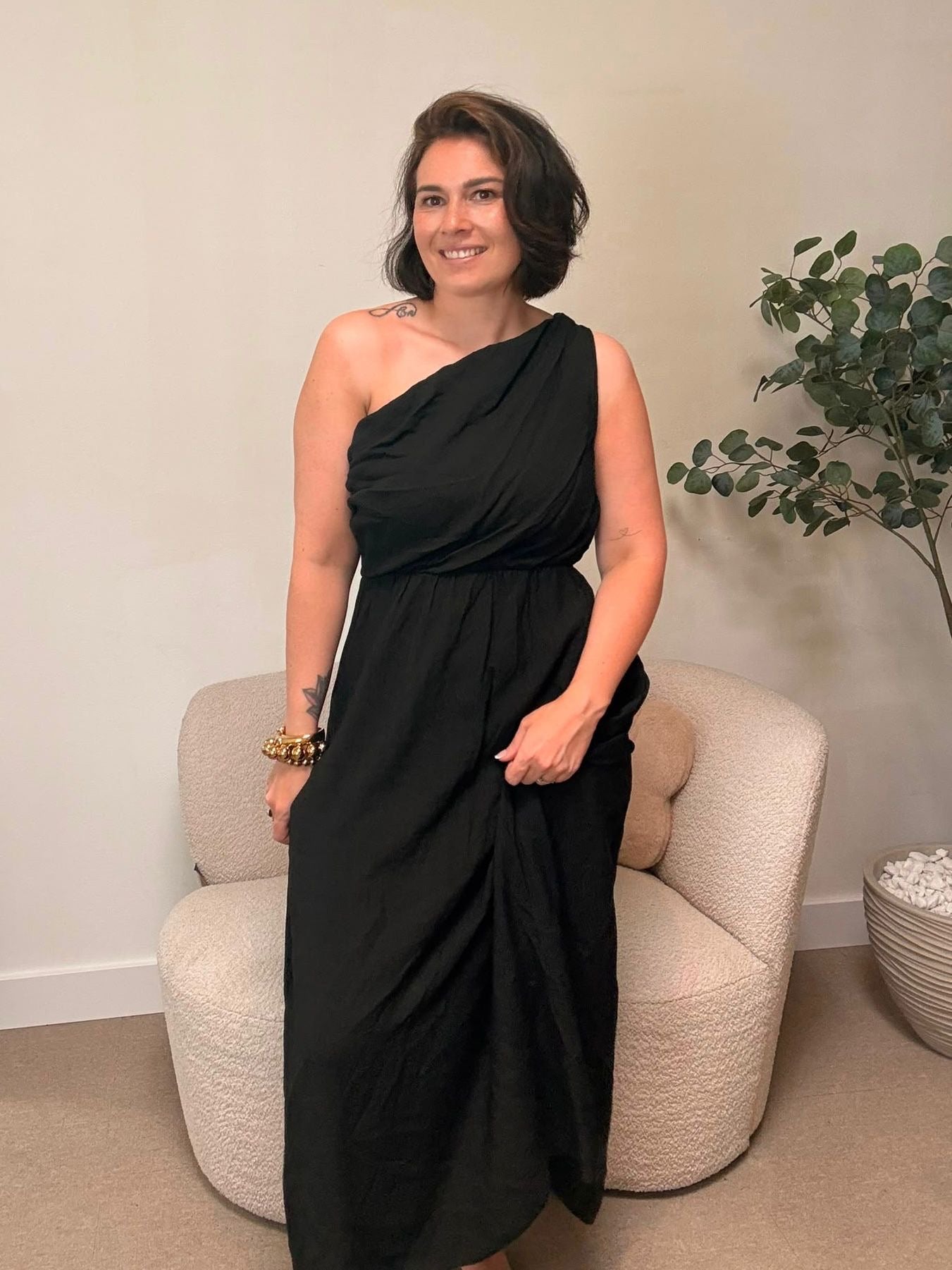 Gaby One Shoulder Jurk - Zwart