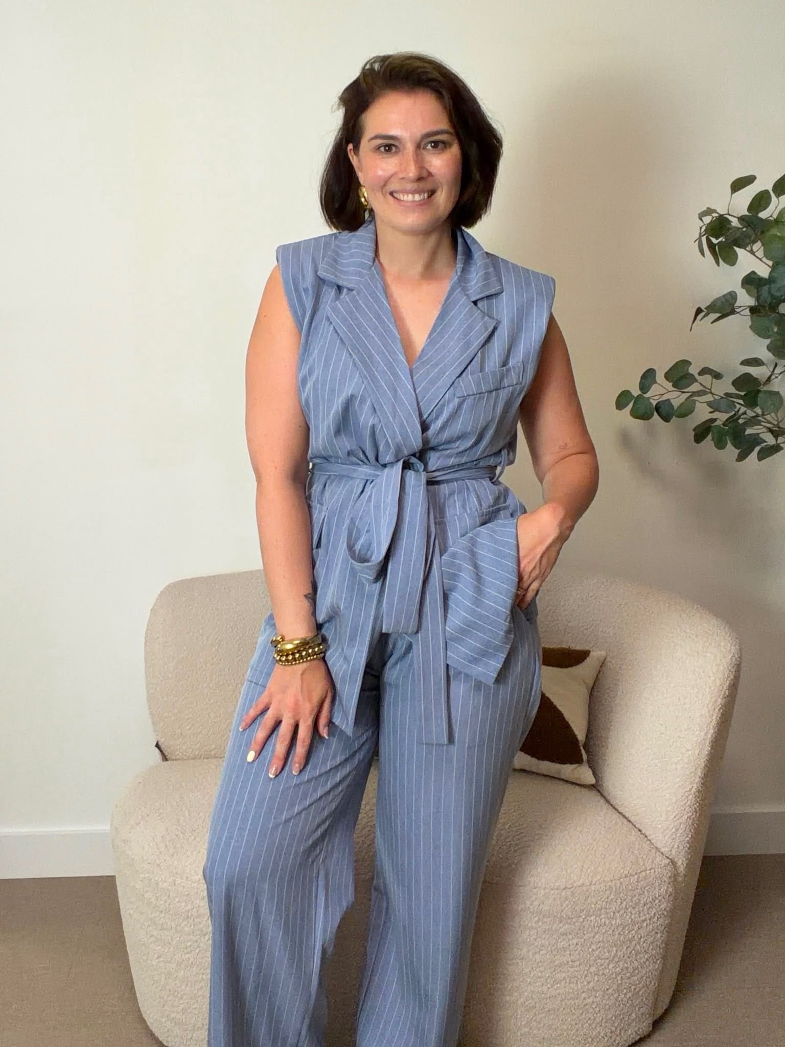 Tess Krijtstreep Set - Blauw