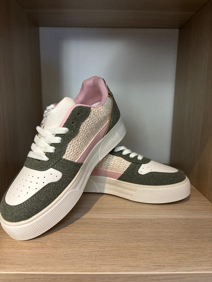 Dames sneaker kaki/roze
